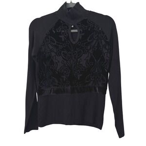 Escio Velvet Damask‎ Mock Neck Top M Long Sleeve Pullover Witchy Whimsigoth Boho